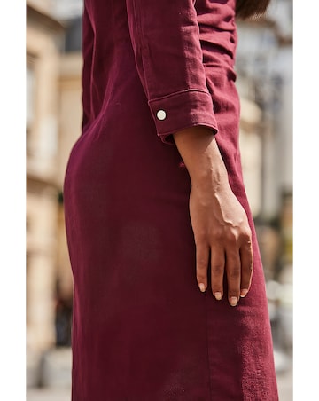 Sosandar 3/4 Sleeve Ruched Waist Popper Front Denim Dress