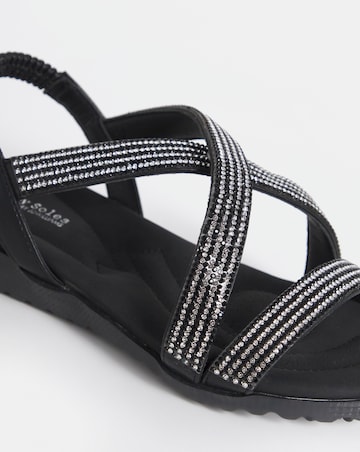 Heavenly Soles Breeze Low Wedge Comfort Diamante Sandals - Wide Fit (E)