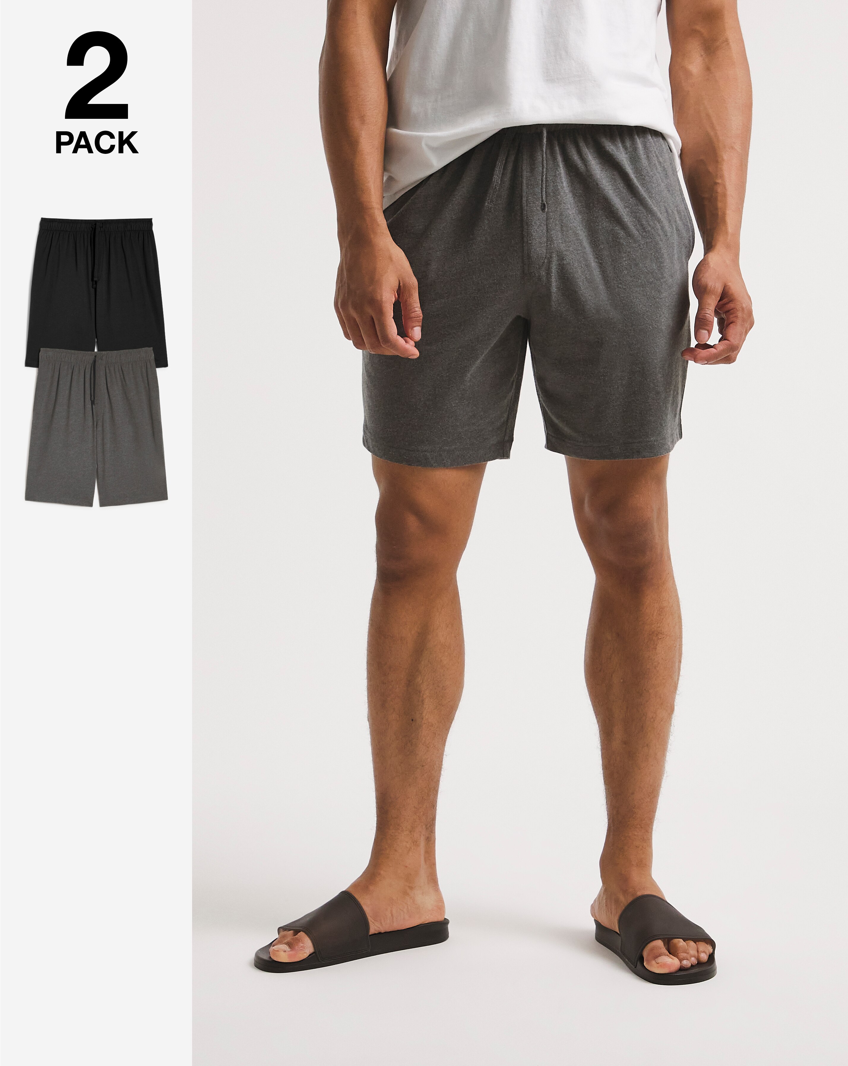 2 Pack Jersey Lounge Shorts- Black/Charcoal
