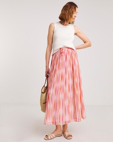 Pink Stripe Plisse Chiffon Midaxi Skirt