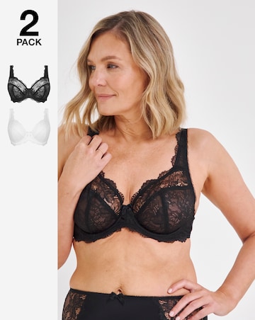 Pretty Secrets (2 Pack) Ella Lace Full Cup Wired Bras (B-J) Black/White