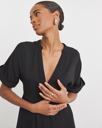 Collarless Placket Detail Smock Midi Dress