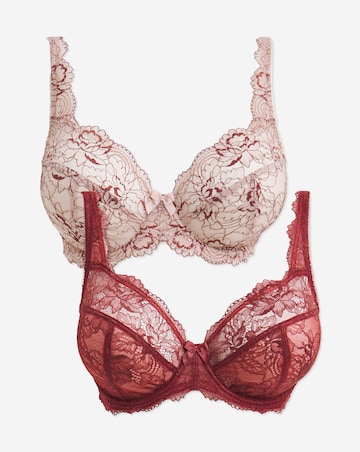 Pretty Secrets (2 Pack) Ella Lace Full Cup Wired Bras (B-J) Mink/Rust