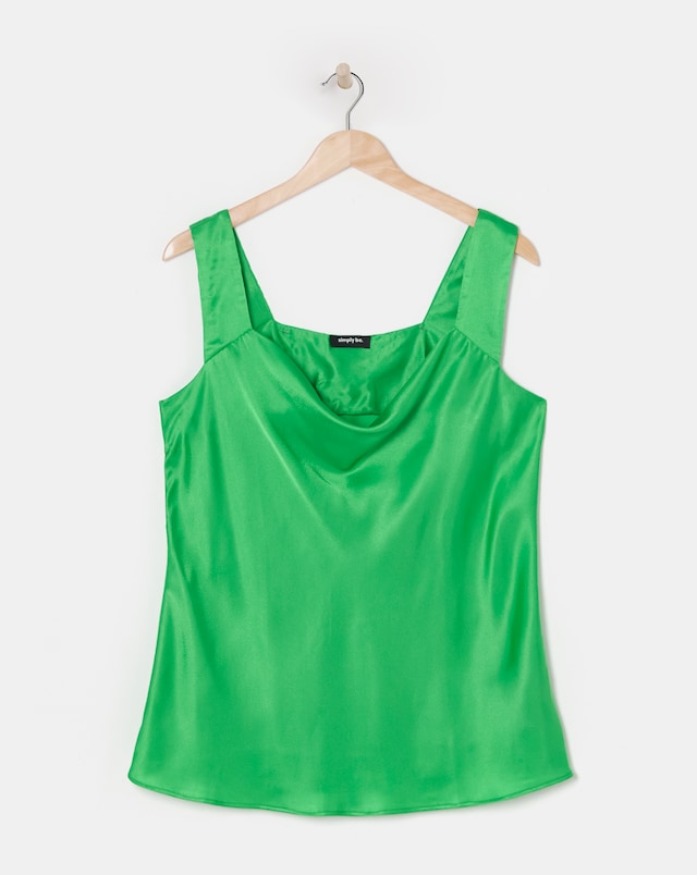 Green Satin Cowl Neck Cami