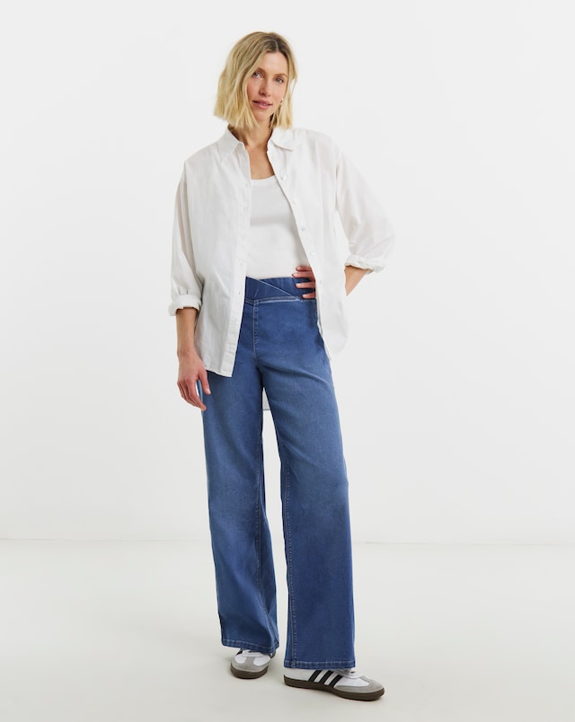 Mid Blue Retreat Wide Leg Jegging