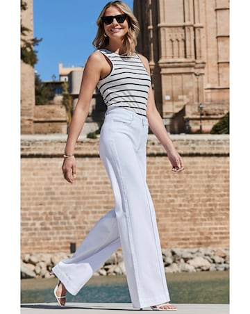 Sosandar White Wide Leg Pintuck Jeans