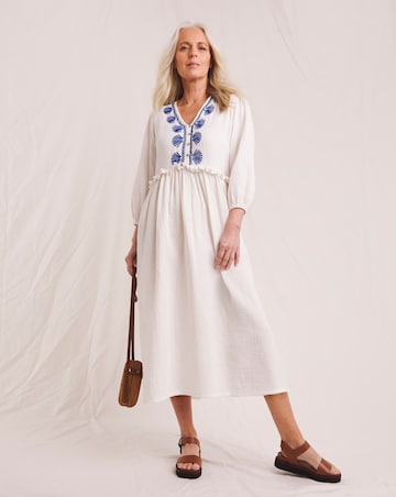 Julipa Embroidered Pure Cotton Textured Midi Dress