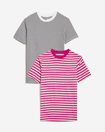 Pink & White Stripe 2 Pack Crew Neck T-Shirts