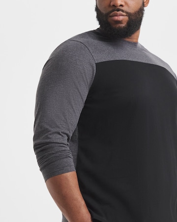 2 Pack Long Sleeve Colour Block Pyjamas-Black/Charcoal