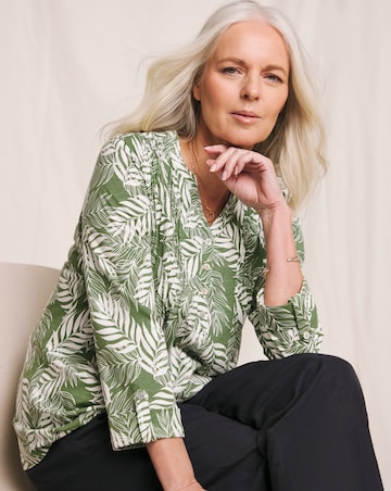 Julipa Button Front Pure Cotton Pintuck Top