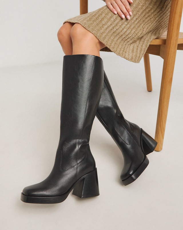 Gingerly Leather Platform Knee High Boots - Extra Wide Fit (EEE) & Standard Calf