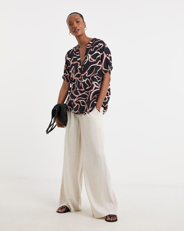 Printed Linen Mix Tunic Top