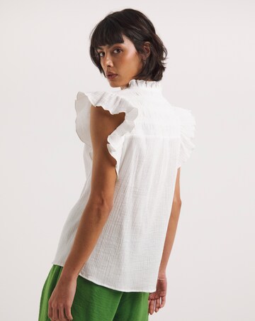White Cheesecloth Frill Sleeve Top