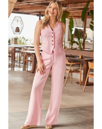 Sosander Pale Pink Linen Blend Wide Leg Trouser