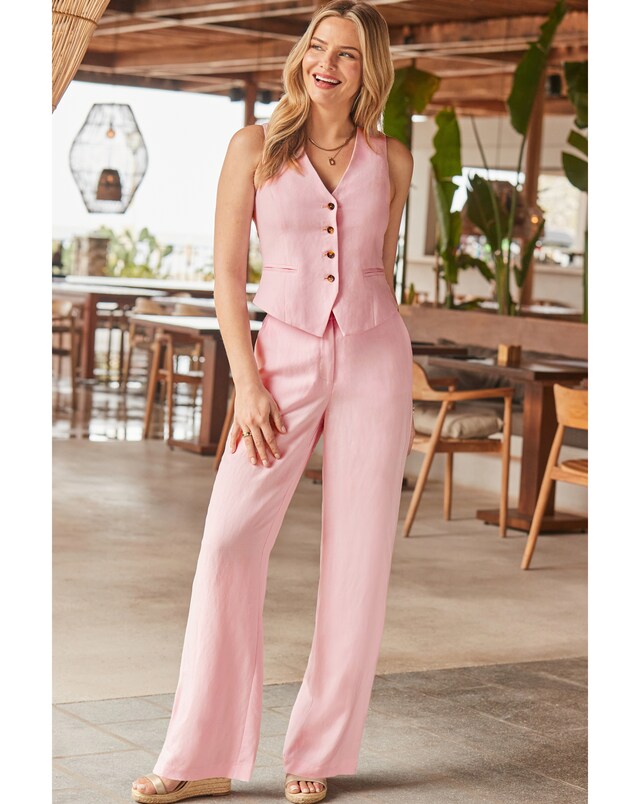 Sosander Pale Pink Linen Blend Wide Leg Trouser