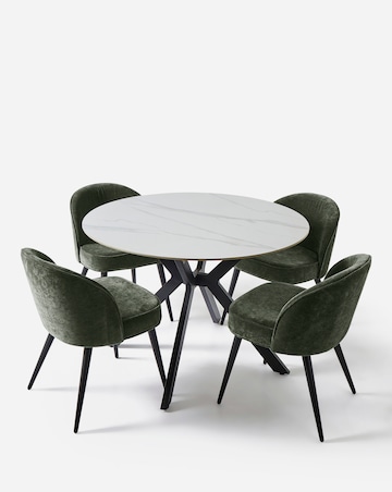 Brock Round Dining Table with 4 Emilie Chenille Chairs