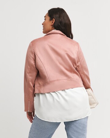 Pink Suedette Biker Jacket