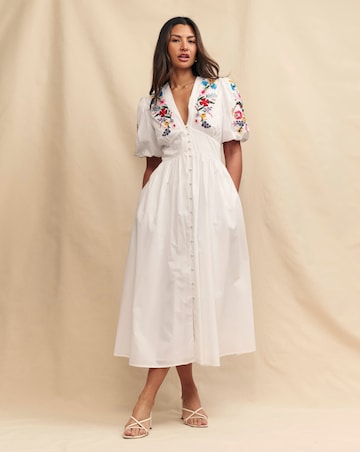 Nobody's Child White Embroidered Starlight Midi Dress