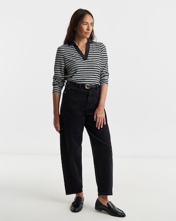 Stripe Ribbed Collared Top