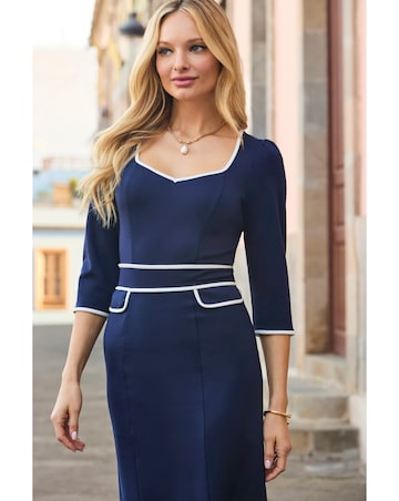 Sosandar Sweetheart Neck Pointe Peplum Midi Dress