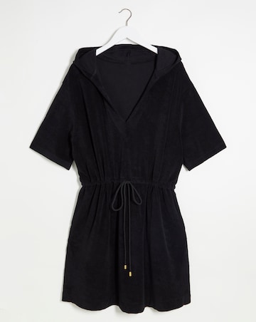 Black Cotton Towelling Poncho