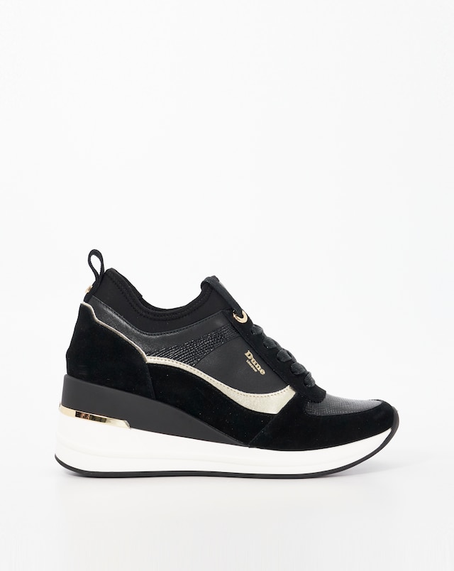 Dune Ellaina Black Wedge Lace Up Trainers