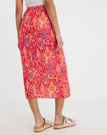 Coral Printed Fixed Wrap Skirt