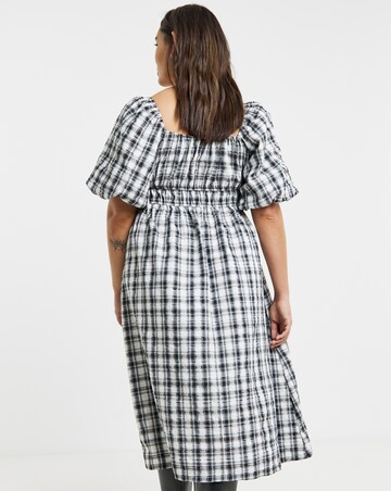 Simply Be Mono Check Midi Dress With Shirred Bodice