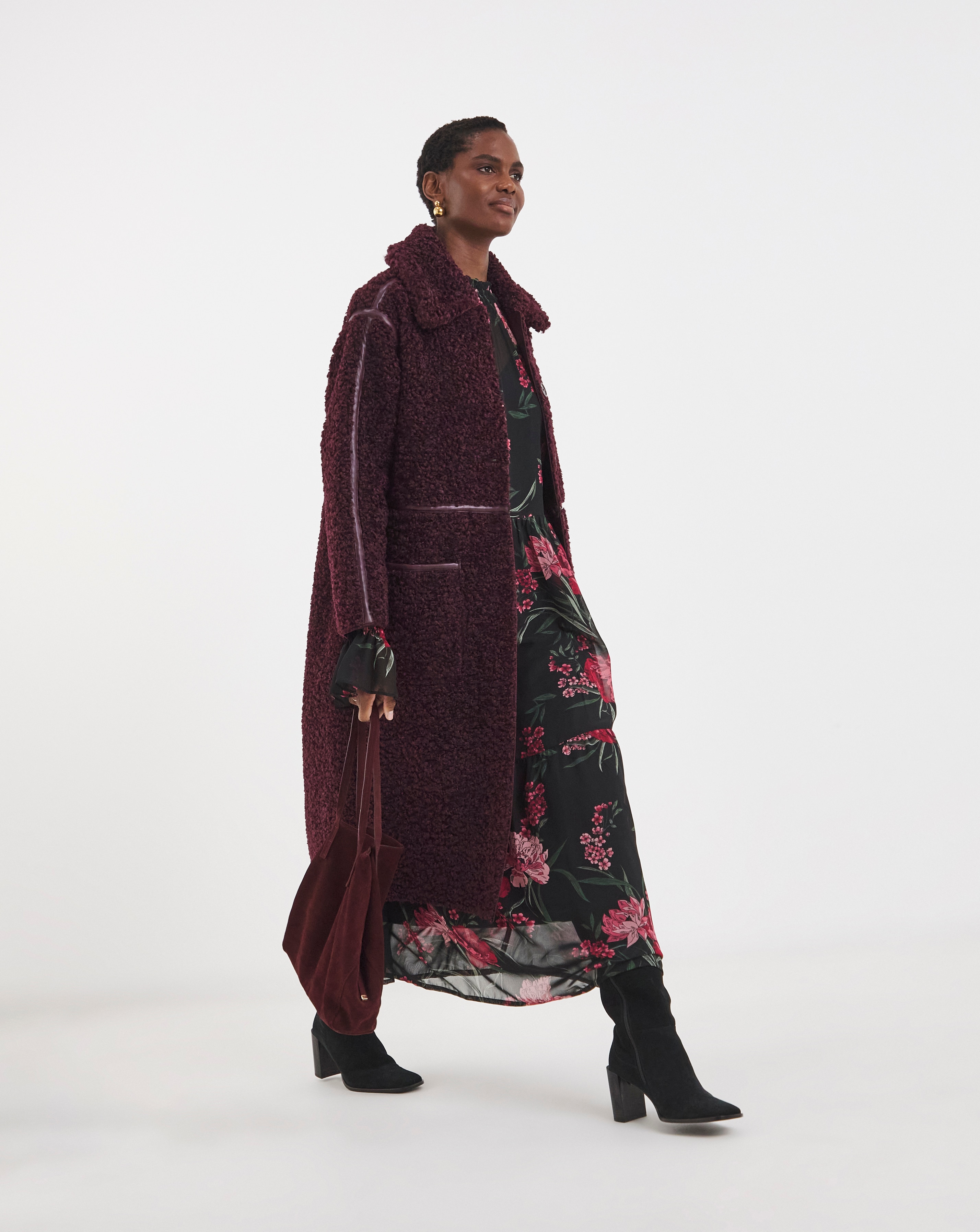 Wine Maxi Teddy Faux Fur Coat | JD Williams