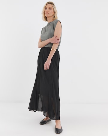 Black Godet Sheer Hem Maxi Skirt