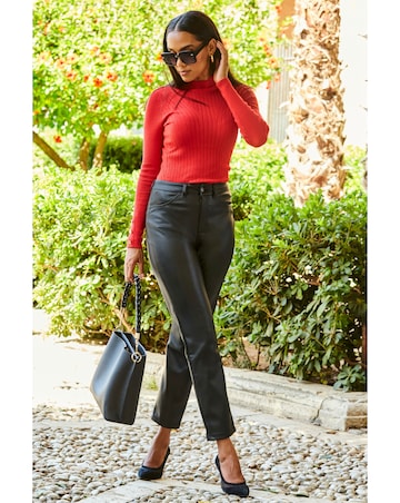 Sosandar Black Faux Leather Straight Leg Trousers