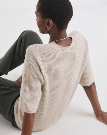 Oatmeal Ribbed Short Sleeve Jumper
