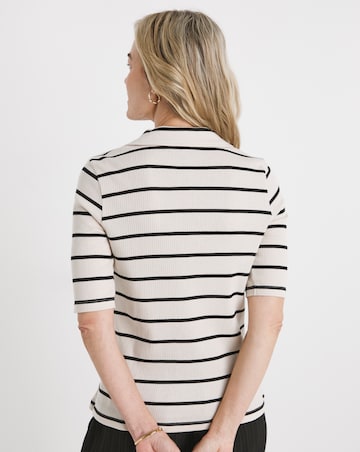 Pure Cotton Stripe Collared Button Top