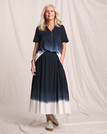 Julipa Navy Ombre Pure Cotton Midi Skirt