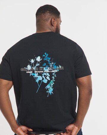 Relaxed Fit Floral Back Graphic T-Shirt- Black