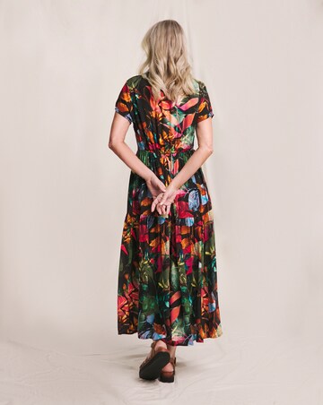 Julipa Textured Crinkle Button Shoulder Tiered Dress