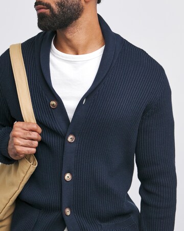 Navy Fisherman Shawl Neck Cardigan