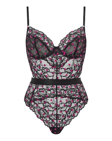 Ann Summers Hold Me Tight Planet Flocked Heart Body Black/Pink