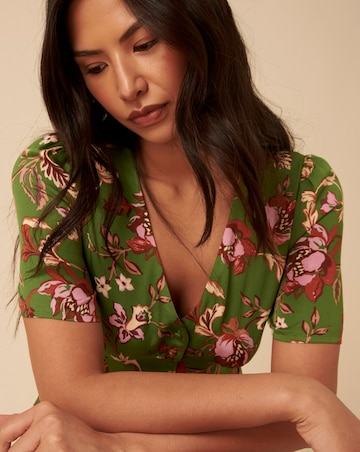 Nobody's Child Green Floral Alexa Midi Dress