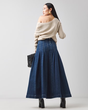 Indigo Maxi Pleat Detail Denim Skirt