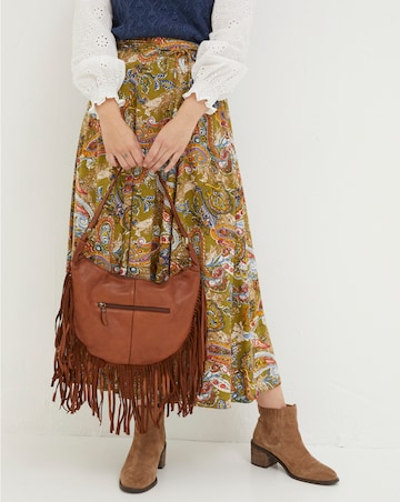 FatFace Dawson Crescent Leather Tassel Bag