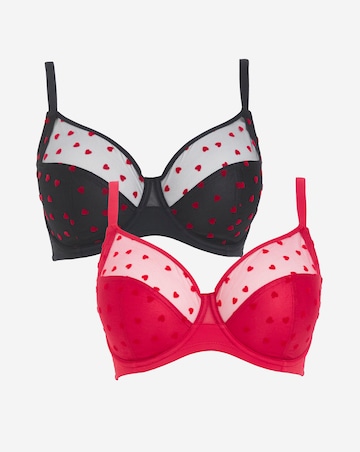 Pretty Secrets (2 Pack) Hannah Heart Full Cup Wired Bras (B-G) Red/Black