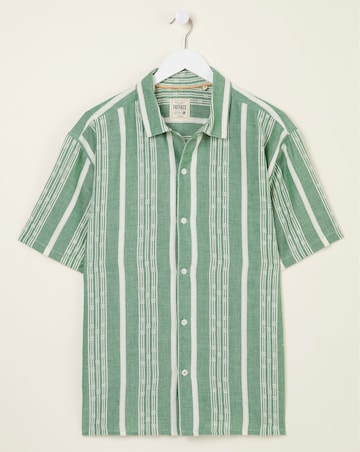 FatFace Embroided Stripe Short Sleeve Shirt - Green