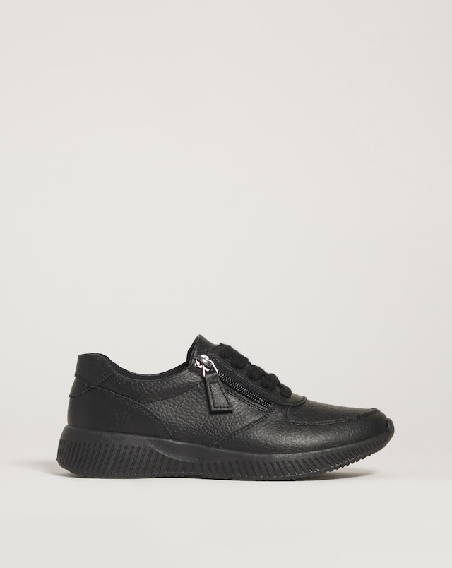 Leather Lace Trainer With Zip Detail - Wide Fit (E)