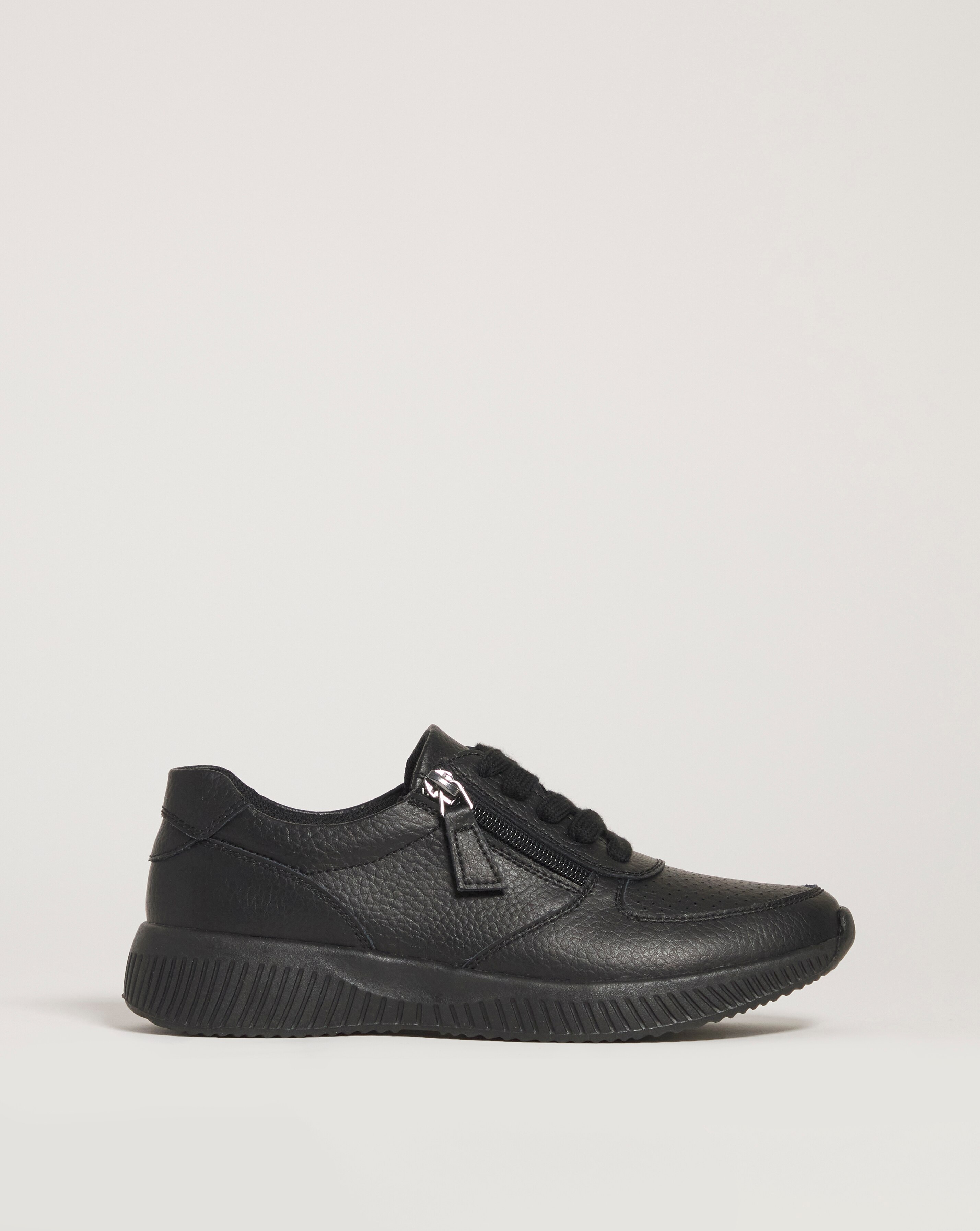 Leather Lace Trainer With Zip Detail - Wide Fit (E)