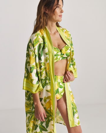 Border Print Open Kimono Beach Kaftan