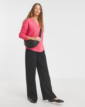 Pink V Neck Curved Hem Jumper