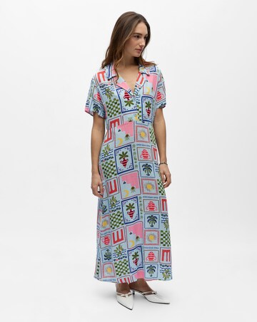 OBJECT Short Sleeve Postcard Print Midi Dress