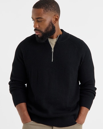 Jack & Jones Pannel Knit Half Zip - Black