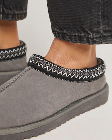 Reese Suede Embroidery Mule Snug Slipper - Extra Wide Fit (EEE)